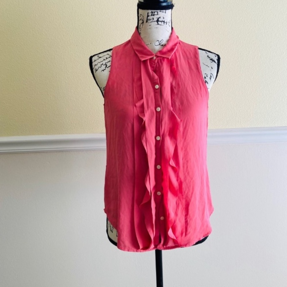 ANN TAYLOR LOFT PINK FLUTTER BLOUSE TOP